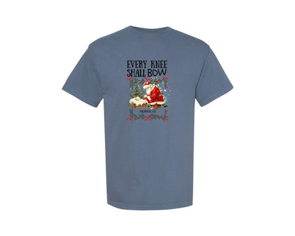 brand:Comfort Colors|color:Blue Jean|Nativity Scene Kneeling Santa Graphic T-Shirt