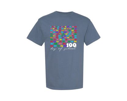 brand:Comfort Colors|color:Blue Jean|100Th Day Of School Teacher Kids 100 Graphic T-Shirt