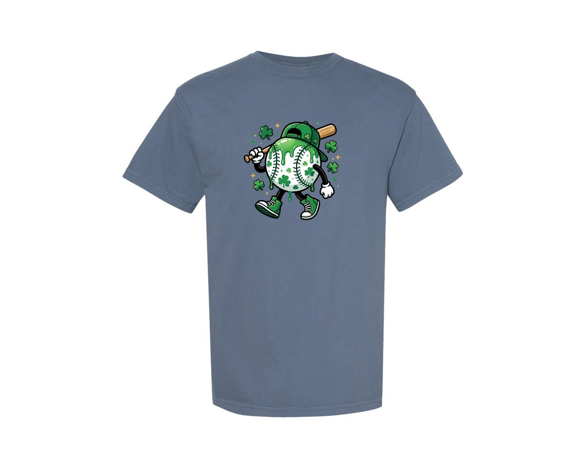 brand:Comfort Colors|color:Blue Jean|St Patricks Cute Shamrock Baseball Graphic T-Shirt