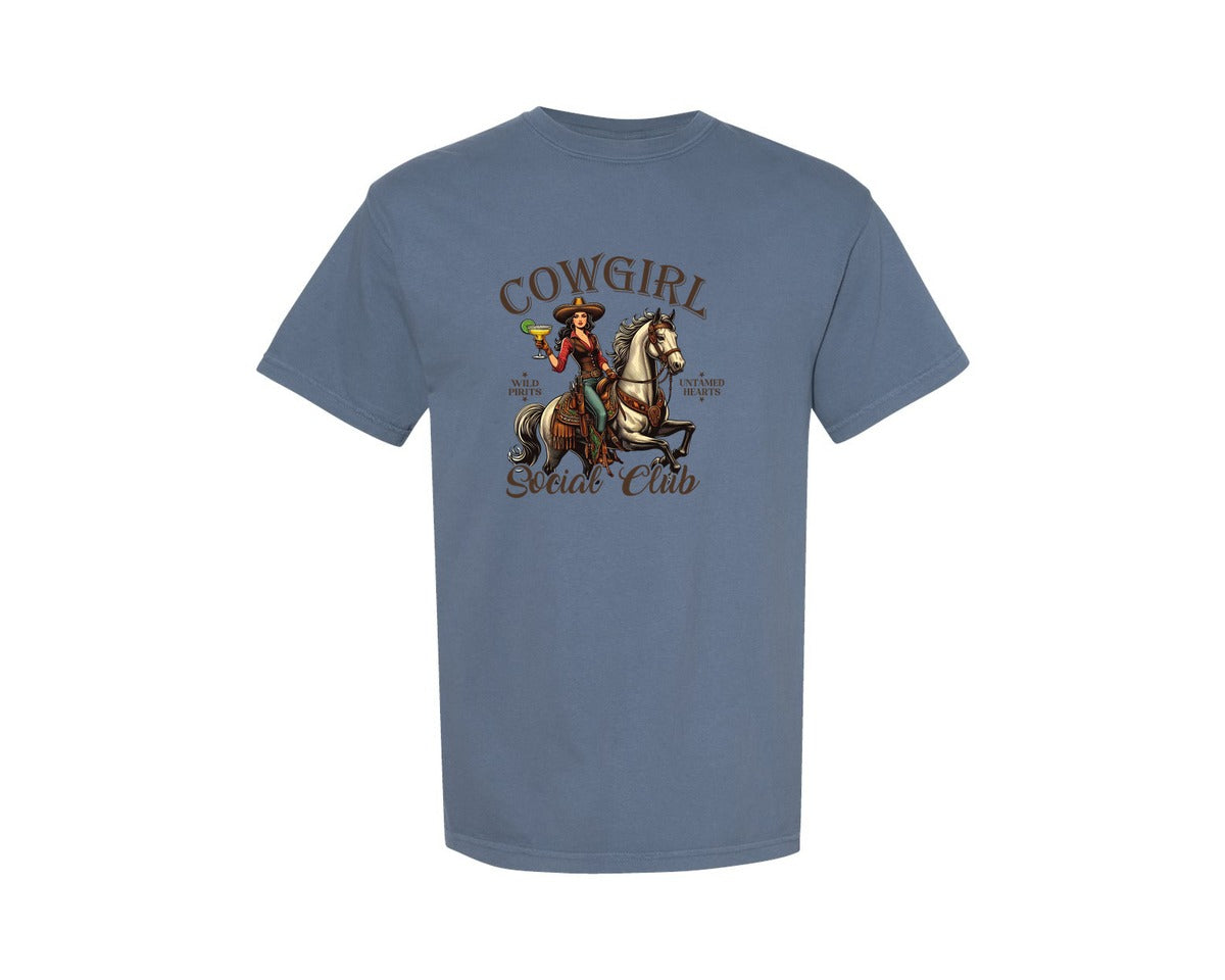 brand:Comfort Colors|color:Blue Jean|Cowgirl Social Club Cowgirl Graphic T-Shirt