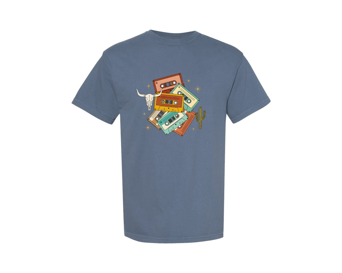 brand:Comfort Colors|color:Blue Jean|Blank Western Cassette Tapes Graphic T-Shirt