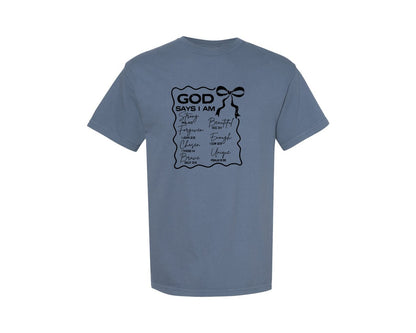 brand:Comfort Colors|color:Blue Jean|God Says I Am Coquette Christian Graphic T-Shirt