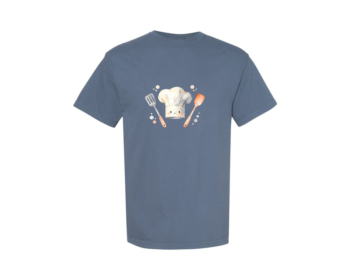 brand:Comfort Colors|color:Blue Jean|Cute Chef Hat Utensils Watercolor Graphic T-Shirt