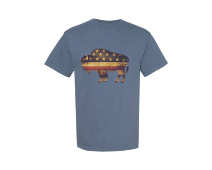 brand:Comfort Colors|color:Blue Jean|American Bison Patriotic Usa Flag 4 Graphic T-Shirt
