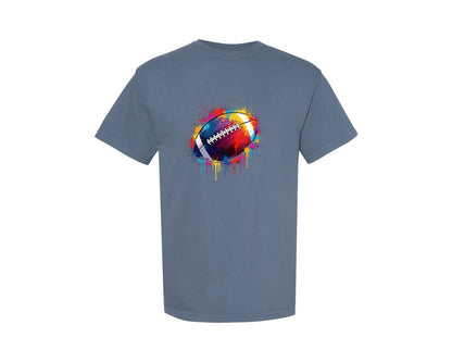 brand:Comfort Colors|color:Blue Jean|Colorful Football Paint Splatter Graphic T-Shirt