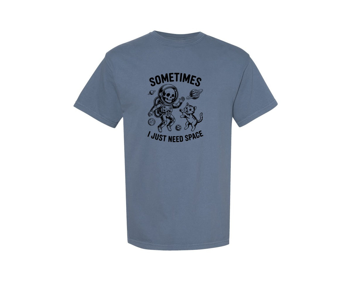 brand:Comfort Colors|color:Blue Jean|Funny Skeleton Astronaut Cat Graphic T-Shirt