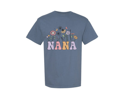 brand:Comfort Colors|color:Blue Jean|Nana Retro Grandma Flower Floral Graphic T-Shirt