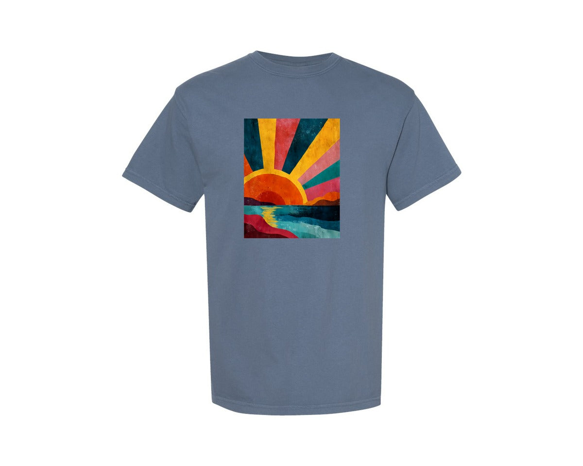 brand:Comfort Colors|color:Blue Jean|Retro Sunset Grunge Art Graphic T-Shirt