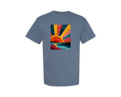 brand:Comfort Colors|color:Blue Jean|Retro Sunset Grunge Art Graphic T-Shirt
