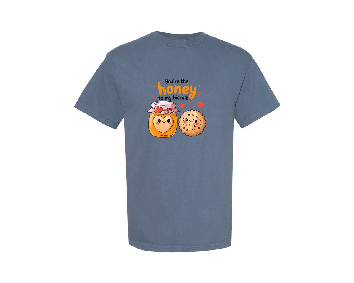 brand:Comfort Colors|color:Blue Jean|Honey To My Biscuit Funny Valentine 2 Graphic T-Shirt