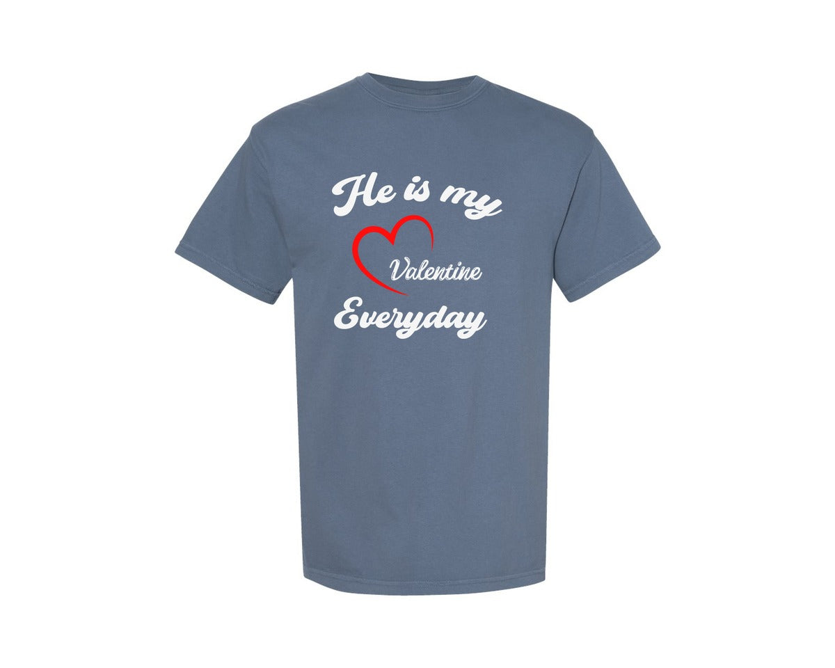 brand:Comfort Colors|color:Blue Jean|He Is My Valentine Matching Couple Graphic T-Shirt