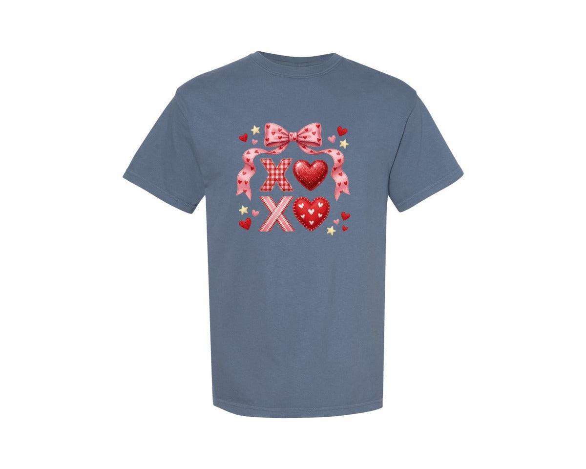 brand:Comfort Colors|color:Blue Jean|Xoxo Coquette Bow Valentine Shirt 2 Graphic T-Shirt