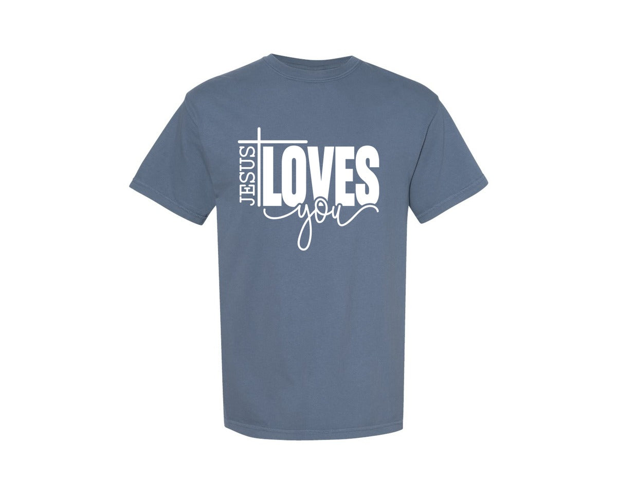 brand:Comfort Colors|color:Blue Jean|Jesus Loves You Love Like Jesus Graphic T-Shirt