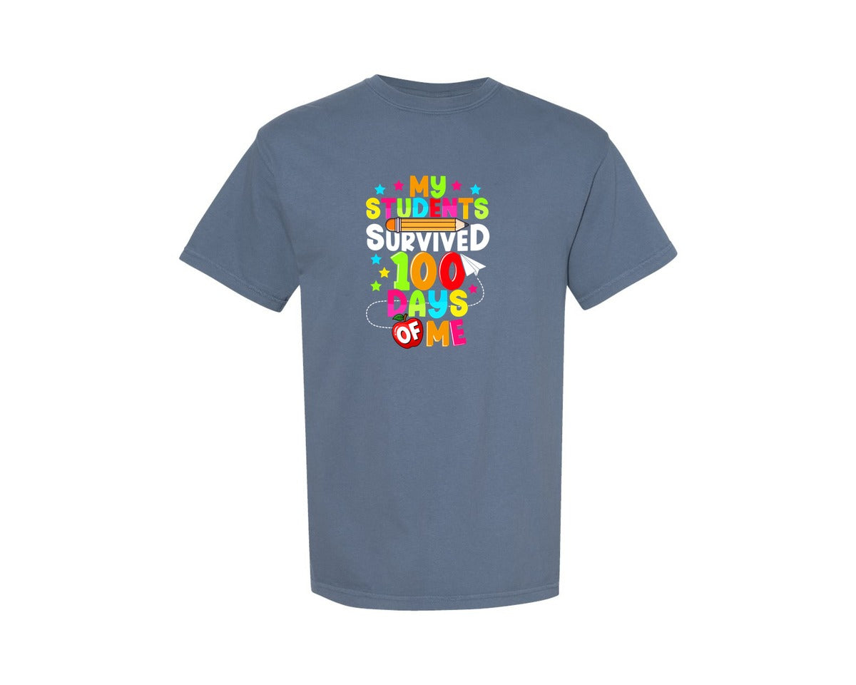 brand:Comfort Colors|color:Blue Jean|Funny Teacher 100Th Day Of School Design Graphic T-Shirt