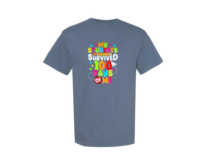 brand:Comfort Colors|color:Blue Jean|Funny Teacher 100Th Day Of School Design Graphic T-Shirt
