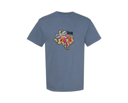 brand:Comfort Colors|color:Blue Jean|Floral Texas State Graphic T-Shirt