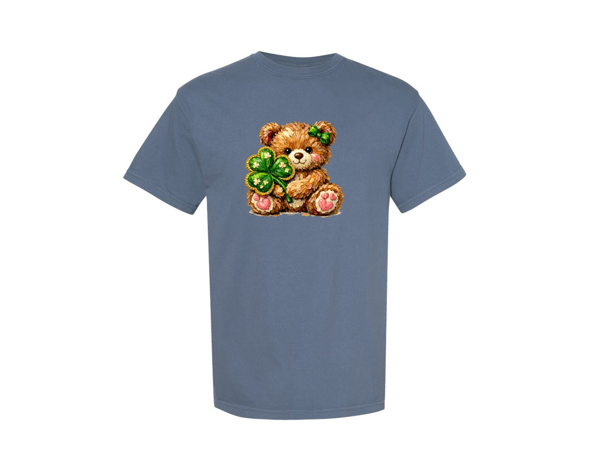 brand:Comfort Colors|color:Blue Jean|Oil Paint Shamrock Bear Graphic T-Shirt