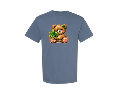 brand:Comfort Colors|color:Blue Jean|Oil Paint Shamrock Bear Graphic T-Shirt