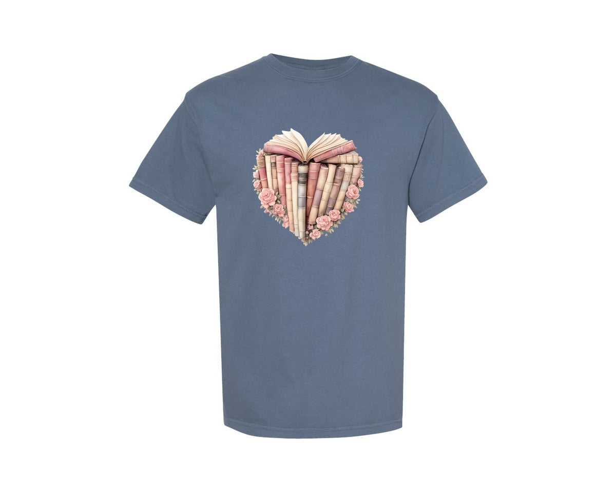 brand:Comfort Colors|color:Blue Jean|Bookish Valentines Valentines Book Graphic T-Shirt