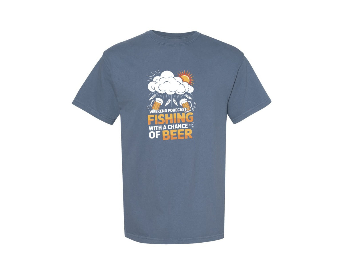brand:Comfort Colors|color:Blue Jean|Weekend Forecast Fishing Beer T Shirt Graphic T-Shirt