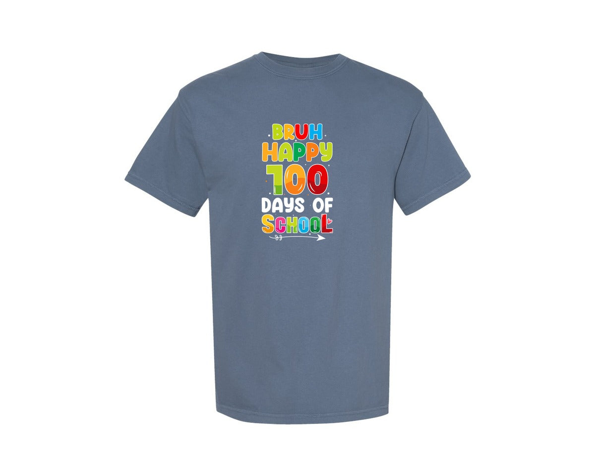 brand:Comfort Colors|color:Blue Jean|100 Days Of School Bruh 100 Days School Graphic T-Shirt