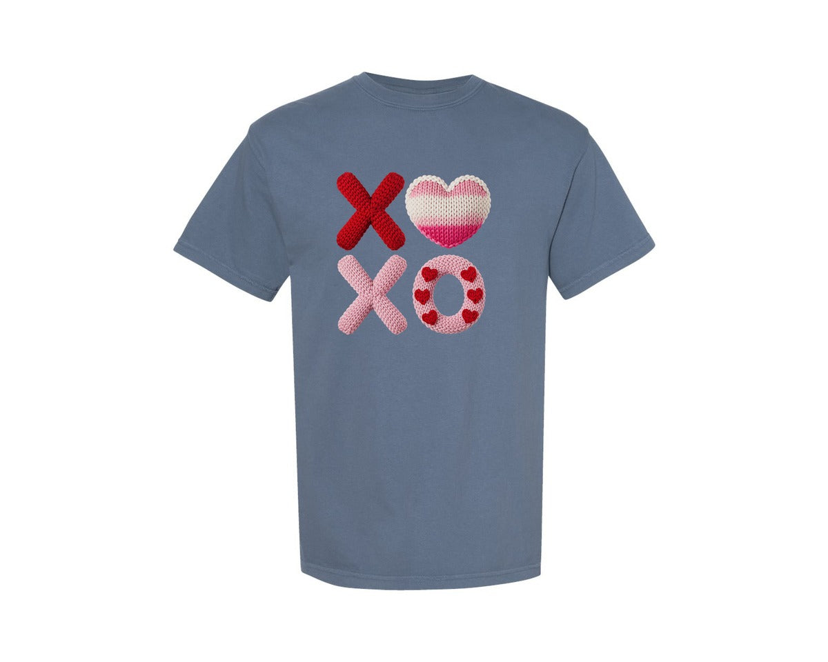 brand:Comfort Colors|color:Blue Jean|Xoxo Faux Yarn Valentines Day Xoxo Graphic T-Shirt