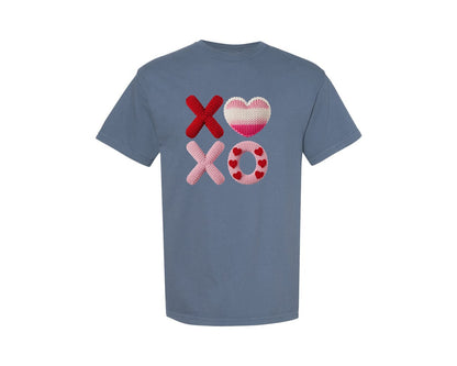 brand:Comfort Colors|color:Blue Jean|Xoxo Faux Yarn Valentines Day Xoxo Graphic T-Shirt