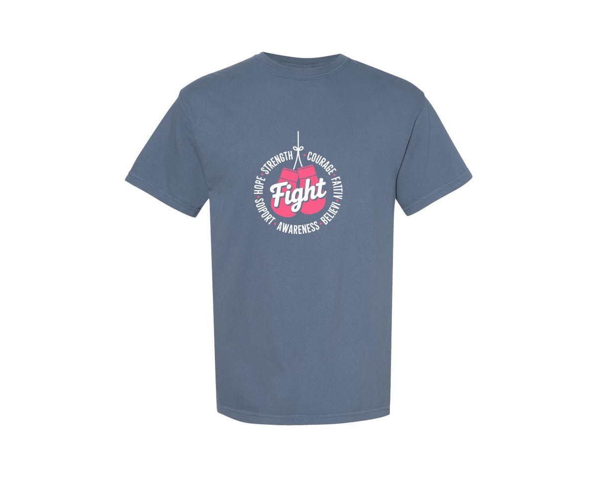 brand:Comfort Colors|color:Blue Jean|Pink Boxing Gloves Fight Against Cancer Graphic T-Shirt