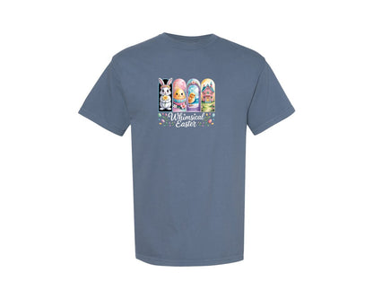 brand:Comfort Colors|color:Blue Jean|Whimsical Easter Bunny Chick Egg Graphic T-Shirt