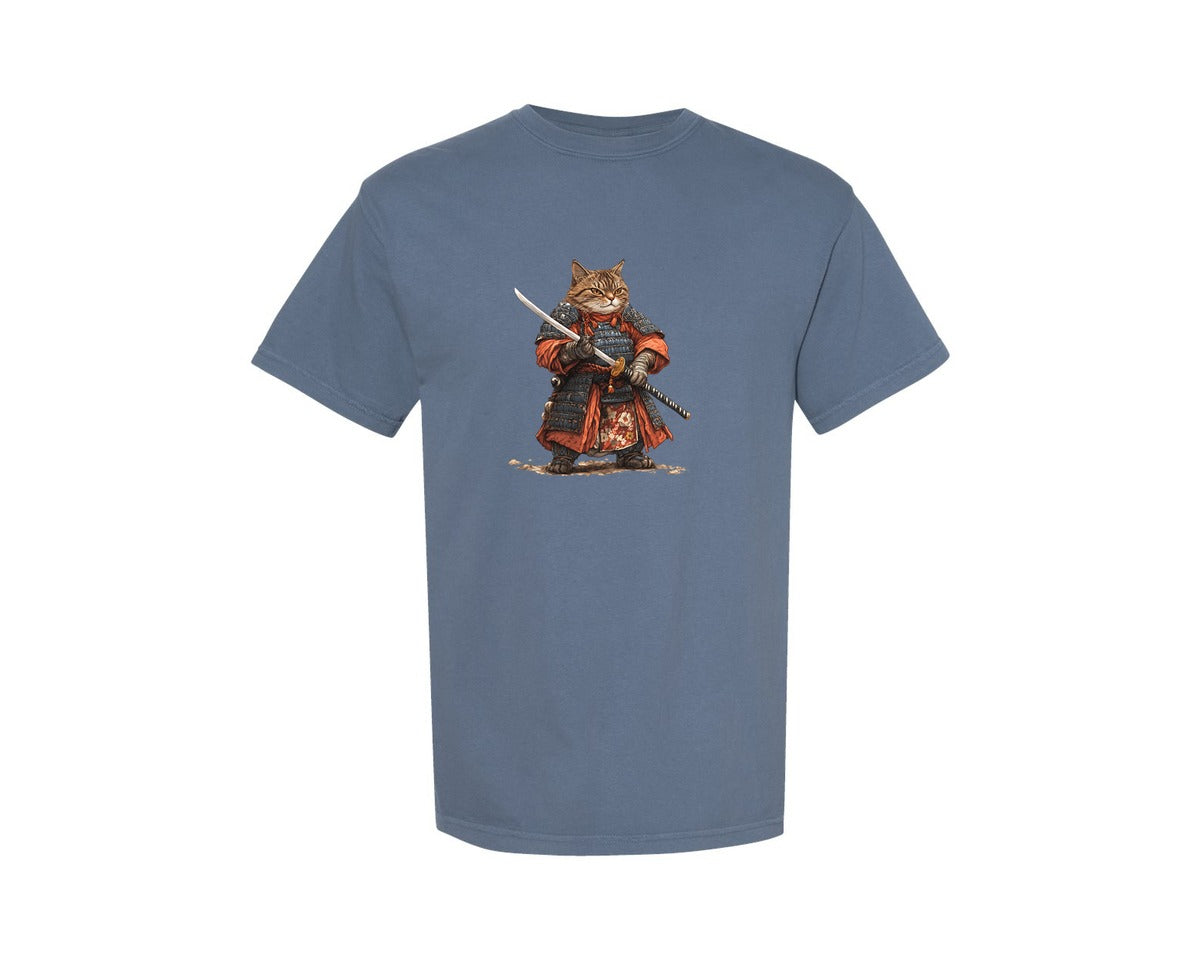 brand:Comfort Colors|color:Blue Jean|Samurai Cat Warrior Anime Style Artwork Graphic T-Shirt