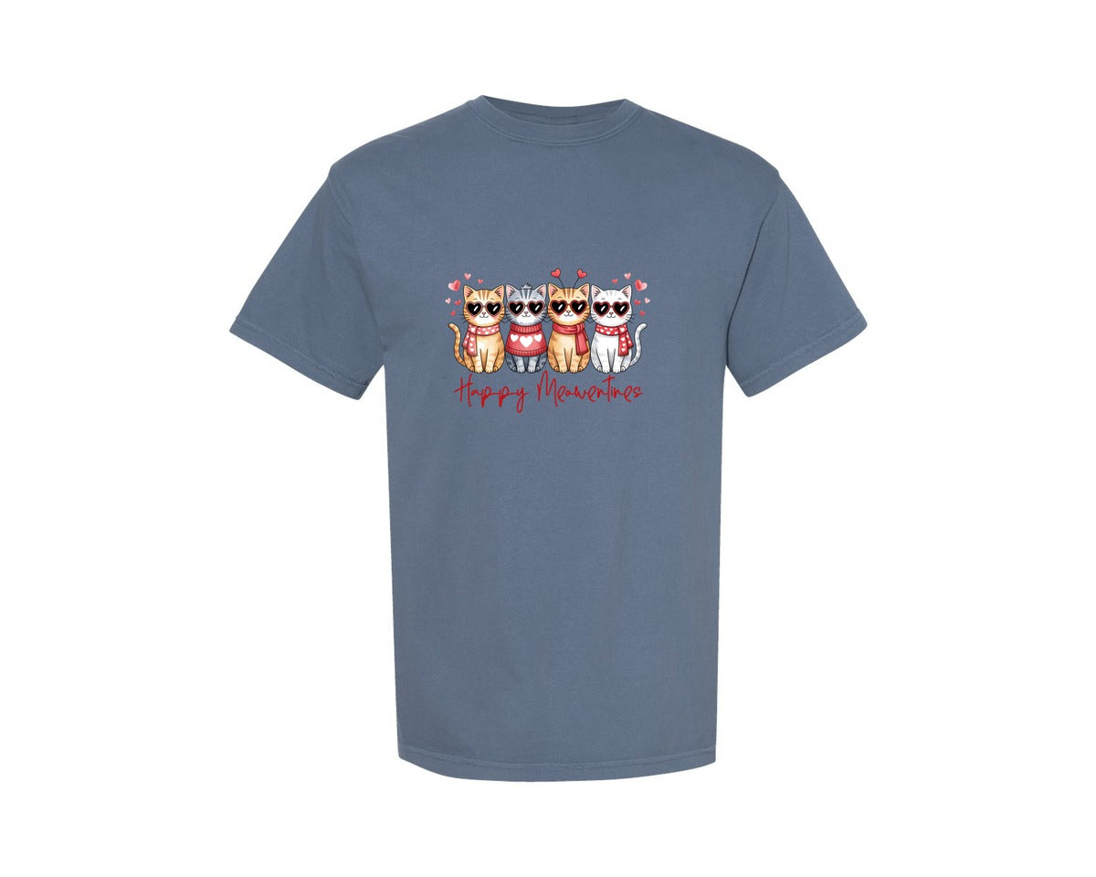 brand:Comfort Colors|color:Blue Jean|Valentine Cat Valentine Heart 2 Graphic T-Shirt