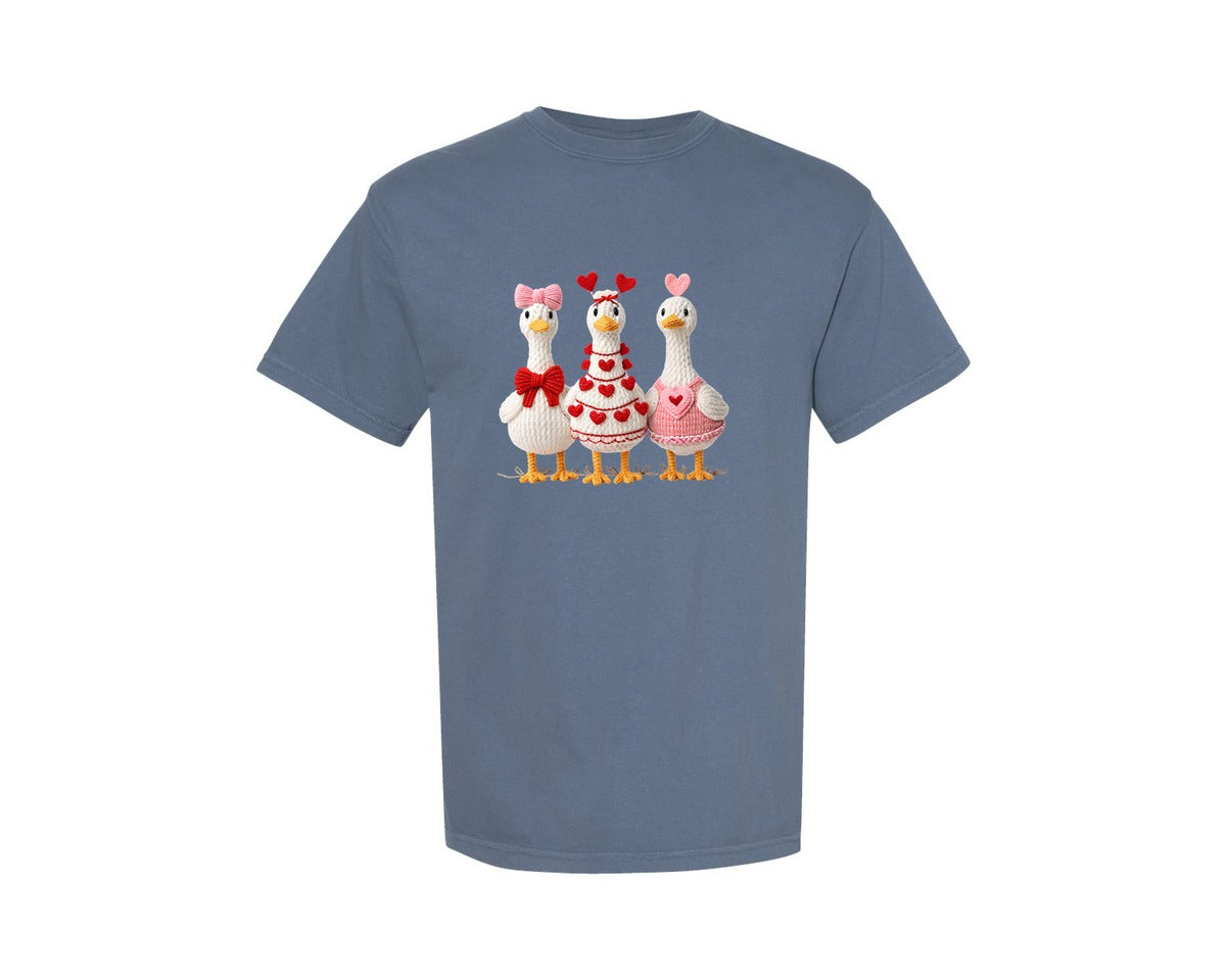 brand:Comfort Colors|color:Blue Jean|Just A Lovely Goose Valentine Goose 3 Graphic T-Shirt