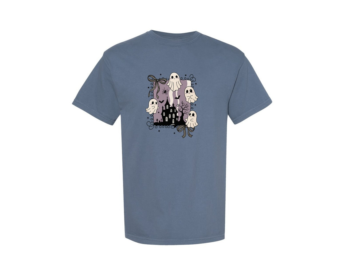 brand:Comfort Colors|color:Blue Jean|Halloween Cute Ghost Preppy Retro Graphic T-Shirt