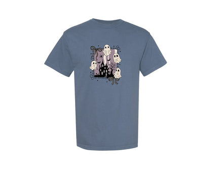 brand:Comfort Colors|color:Blue Jean|Halloween Cute Ghost Preppy Retro Graphic T-Shirt