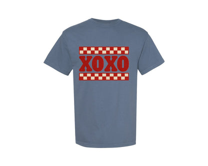 brand:Comfort Colors|color:Blue Jean|Xoxo Patchwork Valentines Day Graphic T-Shirt