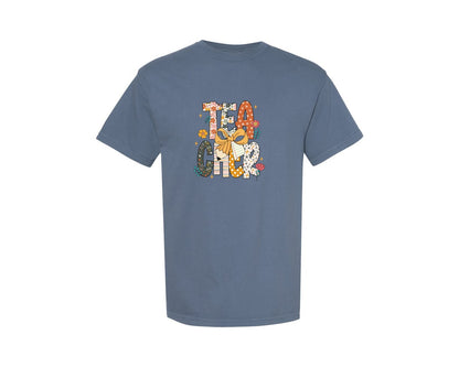 brand:Comfort Colors|color:Blue Jean|Floral Teacher Teacher Wildflower Graphic T-Shirt