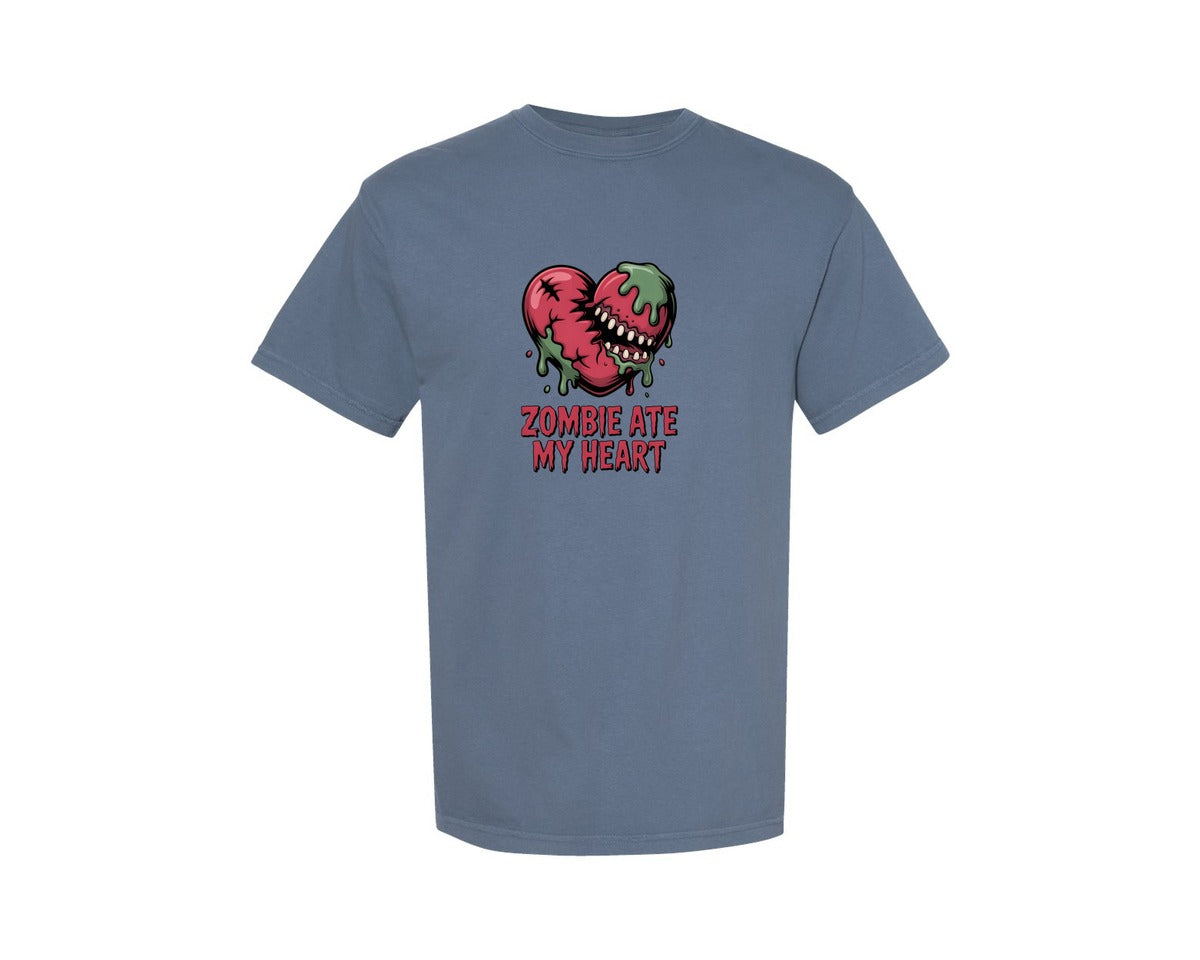 brand:Comfort Colors|color:Blue Jean|Zombie Ate My Heart Graphic T-Shirt