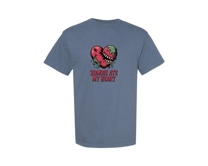 brand:Comfort Colors|color:Blue Jean|Zombie Ate My Heart Graphic T-Shirt