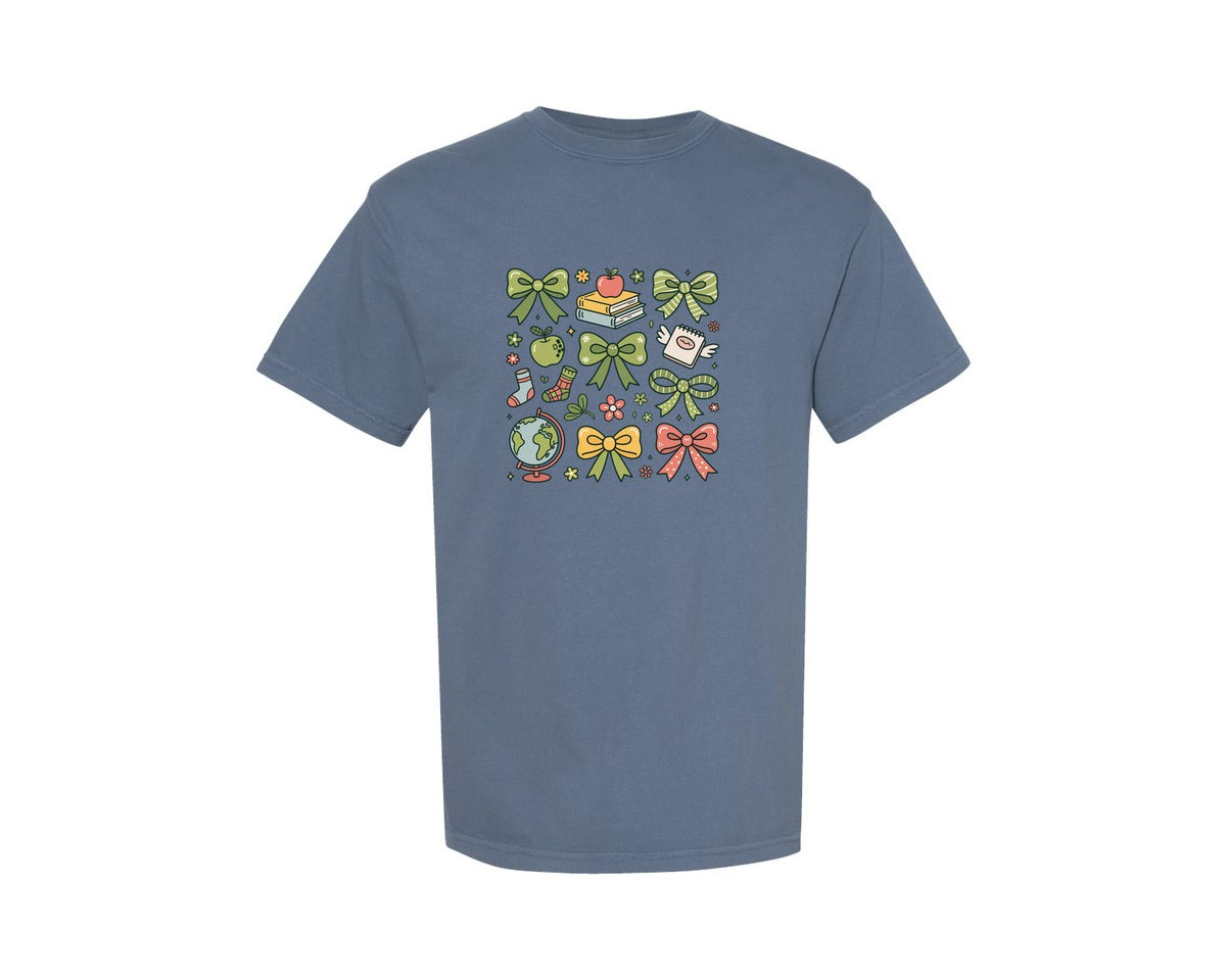 brand:Comfort Colors|color:Blue Jean|St Patricks Teacher Pngcoquette Bow Graphic T-Shirt