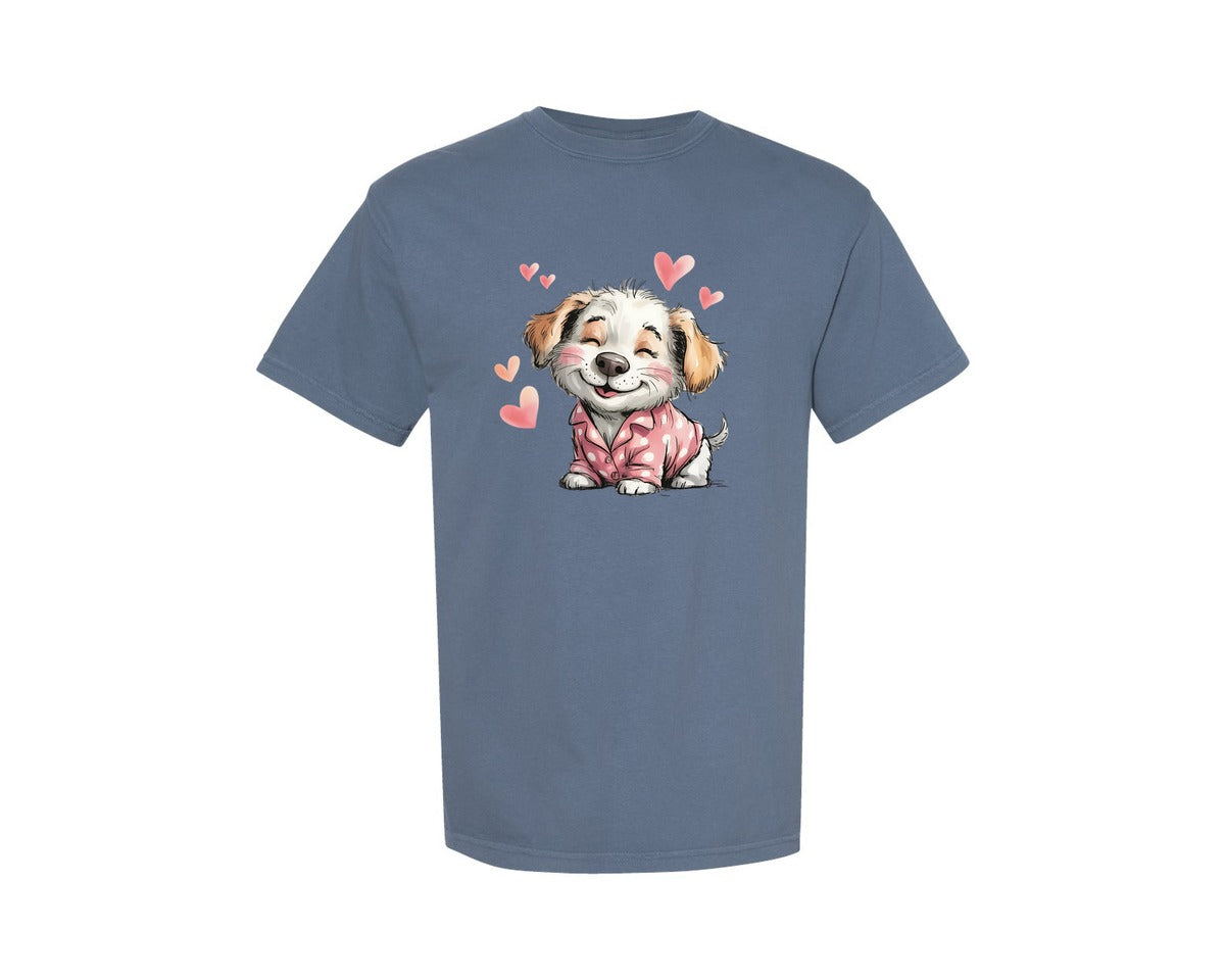 brand:Comfort Colors|color:Blue Jean|Cute Puppy In Pajamas Adorable Dog Graphic T-Shirt