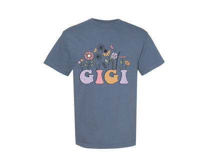 brand:Comfort Colors|color:Blue Jean|Gigi Grandma Mothers Day Flower Graphic T-Shirt