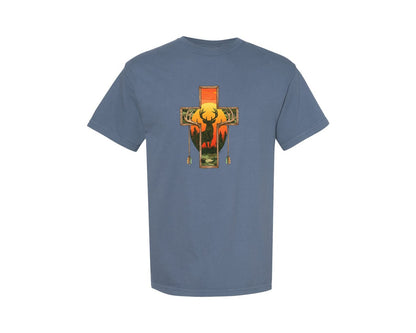 brand:Comfort Colors|color:Blue Jean|Deer Cross Rustic Hunting Cross Sub Graphic T-Shirt