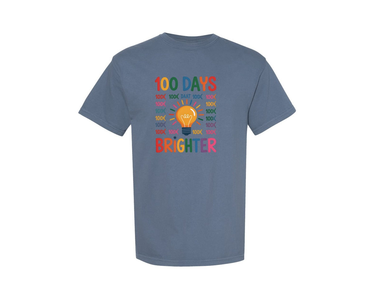 brand:Comfort Colors|color:Blue Jean|100 Days Of School Dinosaur School Sch Graphic T-Shirt