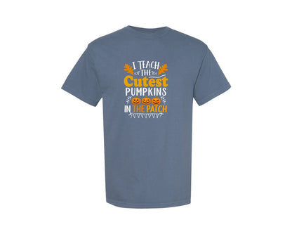 brand:Comfort Colors|color:Blue Jean|Halloween Pre K Teacher Cutest Pumpkins 3 Graphic T-Shirt