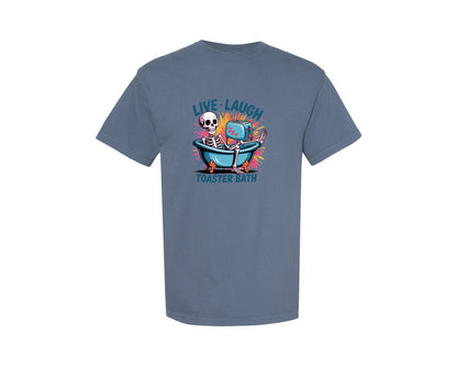 brand:Comfort Colors|color:Blue Jean|Funny Skeleton Electric Toaster Ar Graphic T-Shirt