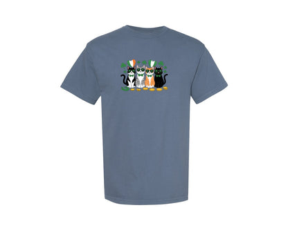 brand:Comfort Colors|color:Blue Jean|St Patricks Cats Cute Lucky Cat Graphic T-Shirt