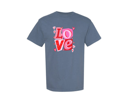 brand:Comfort Colors|color:Blue Jean|Love Valentine Ransom Letter Graphic T-Shirt
