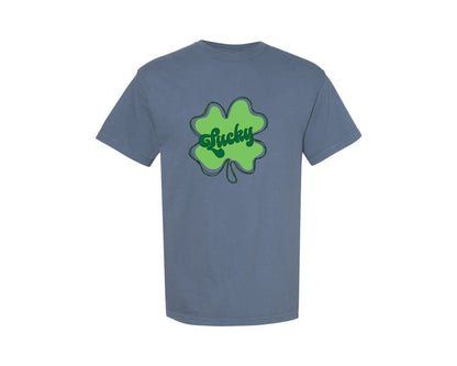 brand:Comfort Colors|color:Blue Jean|Lucky St Patricks Day Clover 2 Graphic T-Shirt
