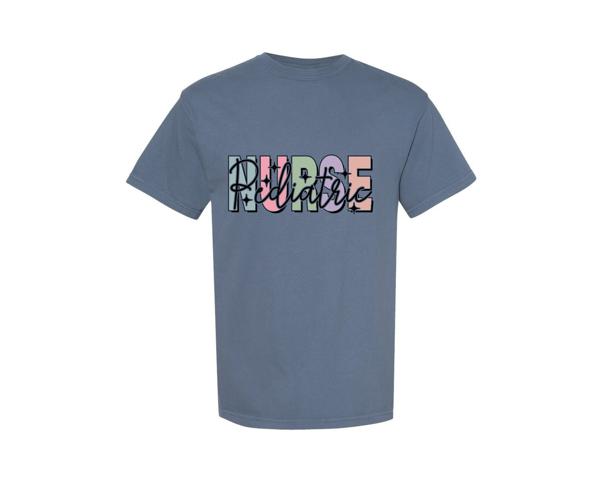 brand:Comfort Colors|color:Blue Jean|Peds Nurse Picu Pediatric Nurse Graphic T-Shirt