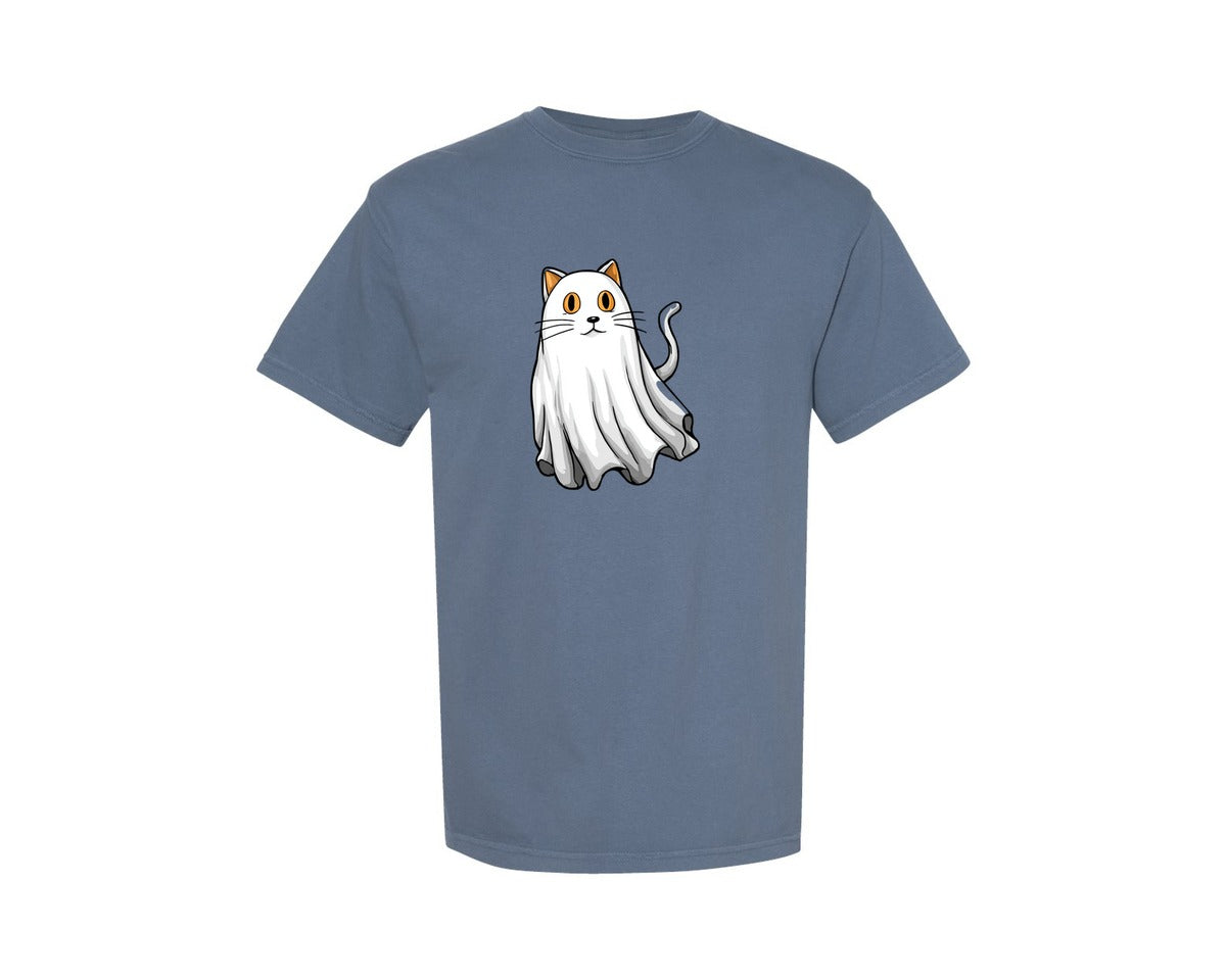 brand:Comfort Colors|color:Blue Jean|Halloween Ghost And Cat 6 Graphic T-Shirt